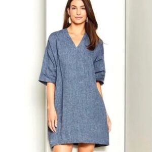 NWOT Bryn Walker Women 100% Linen Short Sleeve Tunic Dress Sz XL USA Lagenlook